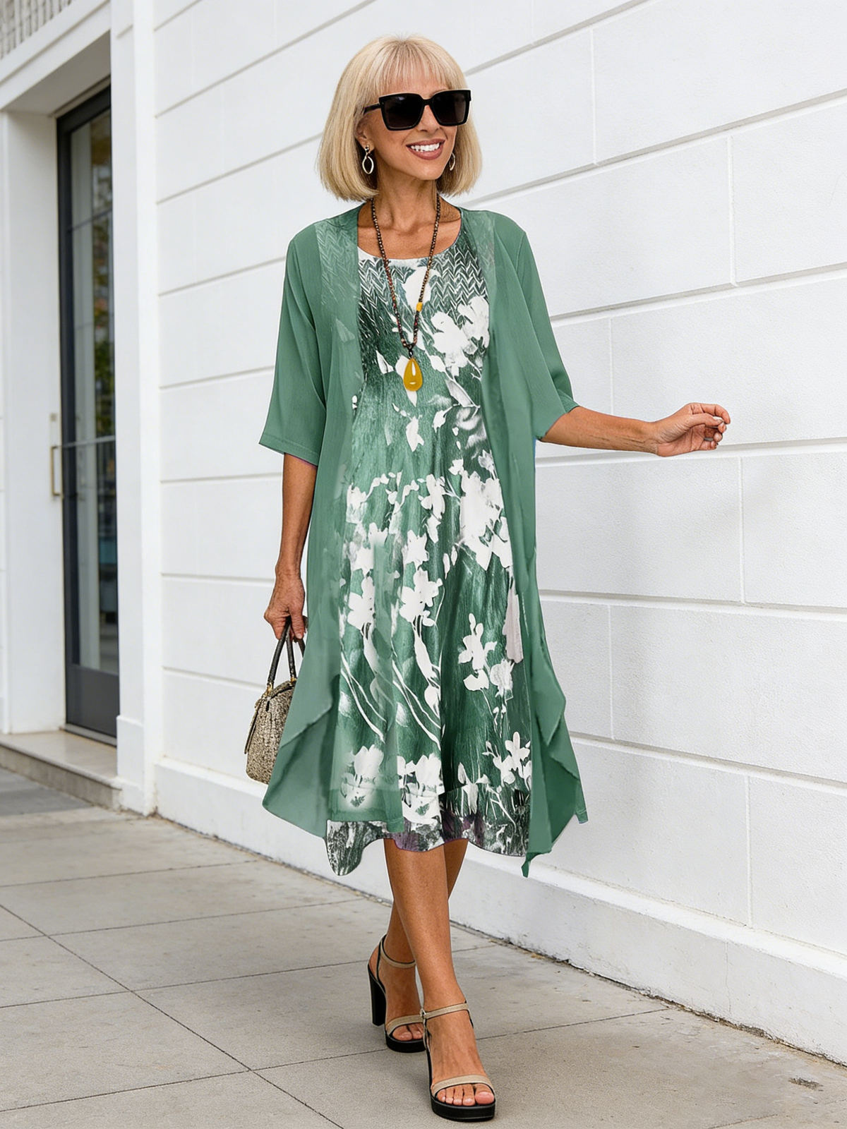 2Pcs Stylish and Elegant Chiffon Dress Two-piece Set