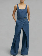 Women's Square-neck Sleeveless Loose-fitting Denim Wide-leg Jumpsuit