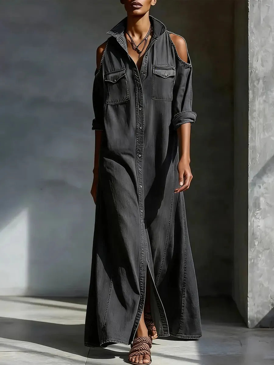 Women's Off-shoulder Denim Shirt Dress