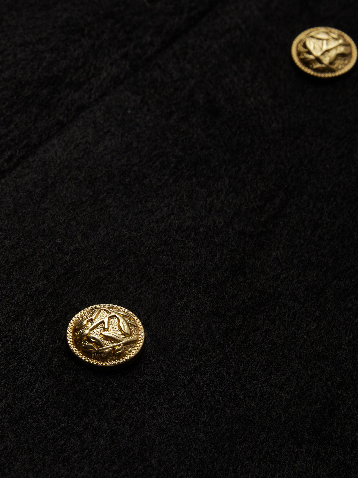 Wool Trench Coat, Long Sleeves, Lapel Collar, Plain, Button Design, Vintage, Black