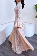 Women's Elegant Flare Sleeve Lace Maxi Dress