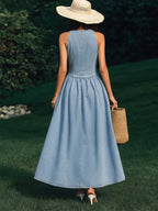 Women's Solid Color Art Stylish V-Collar Casual Denim Dress