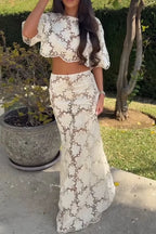 Women's Elegant Resort Lace Cutout Top & Long Skirt
