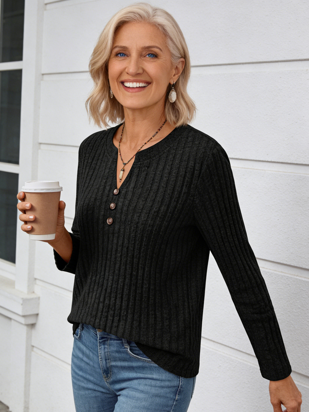 Button-knitted Autumn and Winter Casual V-neck Long-sleeved Pit Strip Sweater