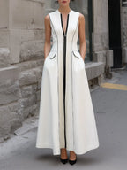 Contrast Trim Sleeveless Structured Maxi Dress