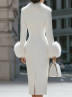 Luxurious Faux Fur - Trimmed Midi Dress