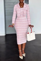 Women Slim Fit Dress + Lapel Jacket Casual Outfit with Temperament