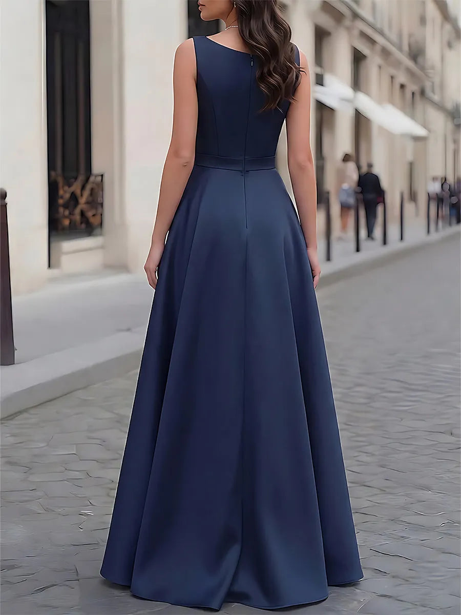 Contrast Panel V-Neck Maxi Dress
