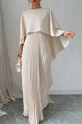 Women's Elegant Cape Sleeve Pleated Maxi Dress Sets