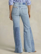 Women's Vintage Pattern Art Print Casual Cotton Denim Jeans