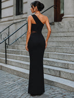 One-Shoulder Cutout Evening Maxi Dress