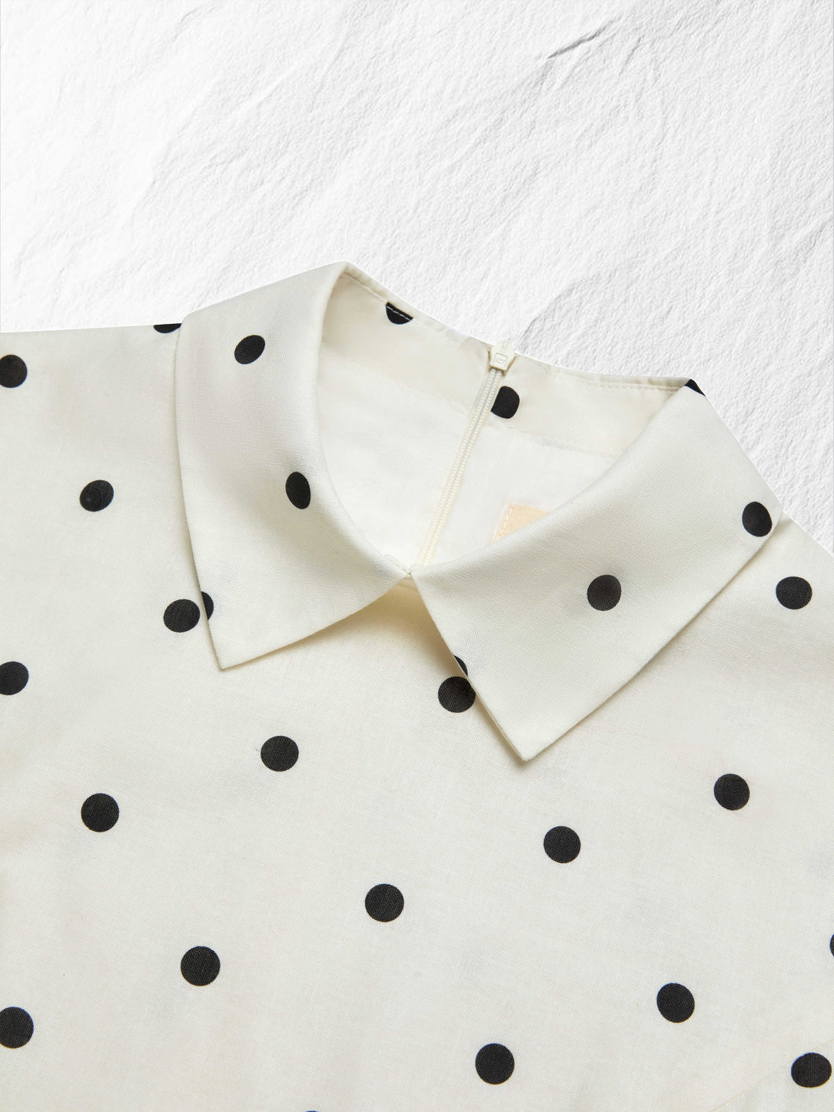 Maxi Linen Dress, Short Sleeves, Shawl Collar, Polka Dots, French Vintage, Off White