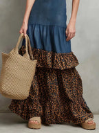 Women's Retro Leopard Art Casual Stylish Denim Patchwork Maxi Dress