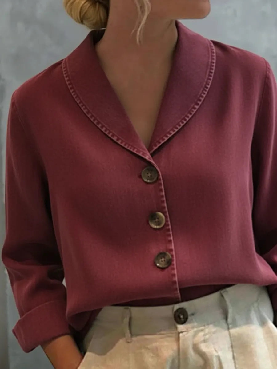 Vintage Shawl Collar Button-up Denim Cotton Top