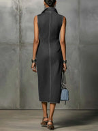 Women's sleeveless casual loose-fitting color-blocked denim dress with lapel collar