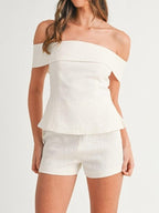 White Cotton and Linen Two-piece Suit