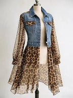 Denim And Leopard Print Patchwork Dress