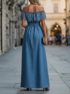 Women's Lace Patchwork Denim Long Dress