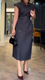 Women's Lapel Belted Commuter Dress