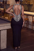 Women's Elegant Party Rhinestone Open Back Maxi Dress