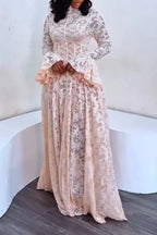 Women's Elegant Flare Sleeve Lace Maxi Dress