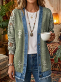 Women's Retro Ethnic Totem Art Print Casual Cotton Denim Patchwork Jacket
