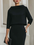 Boat Neck Top And Midi Skirt Set