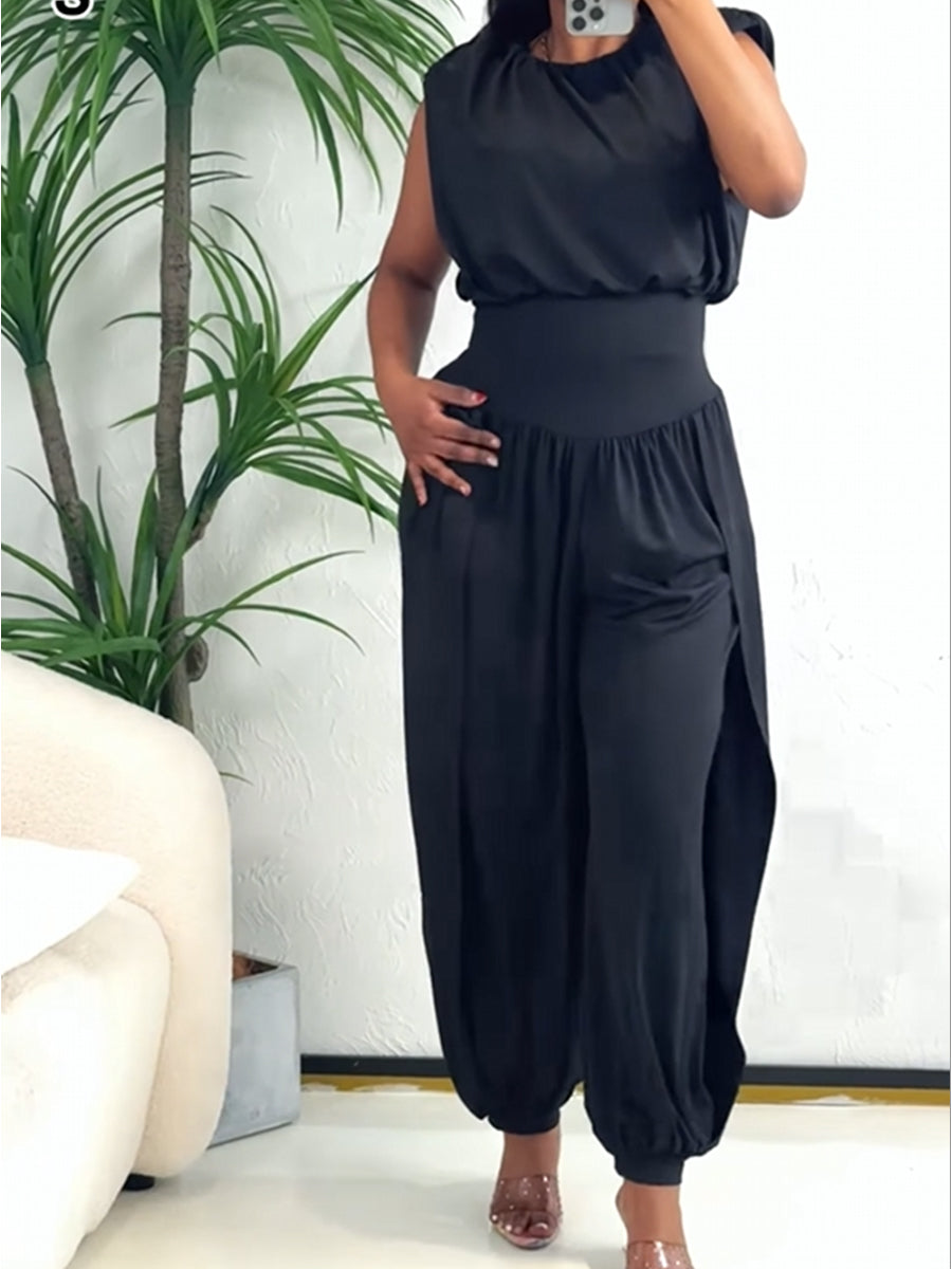 Women's Casual Cotton Vest And Denim Jumpsuit