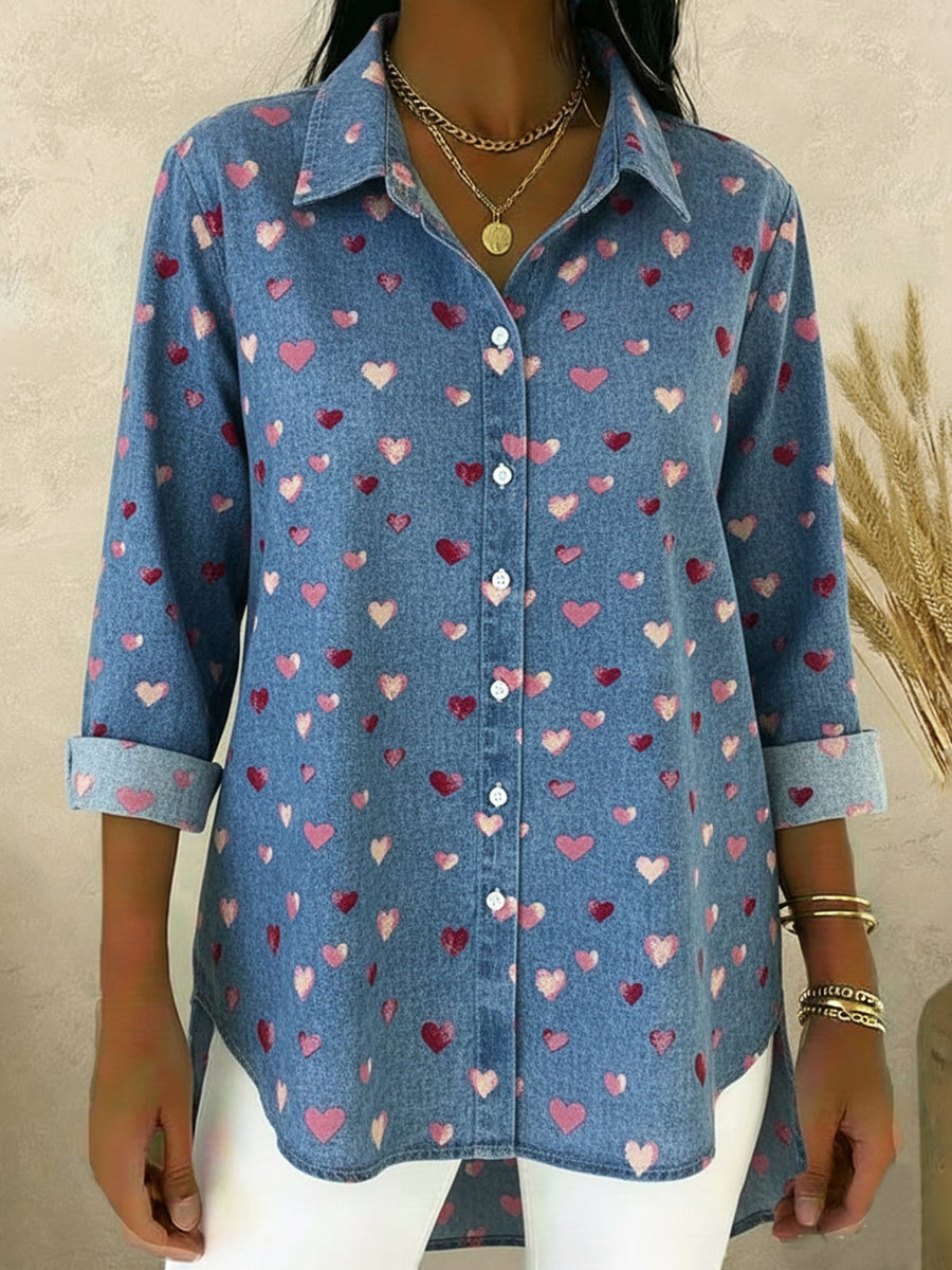 Full Of Love Denim Cotton Shirt