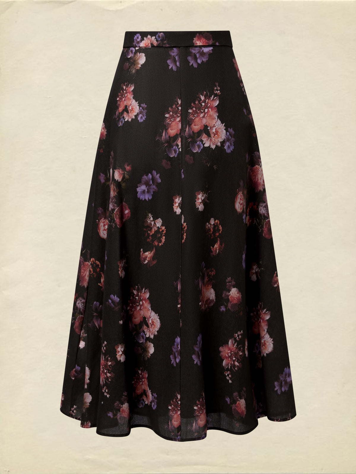 Maxi Cotton Skirt, Floral, Belt Design, Vintage, Black