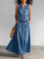 Solid Color Loose Sleeveless V-Neck Vest Top