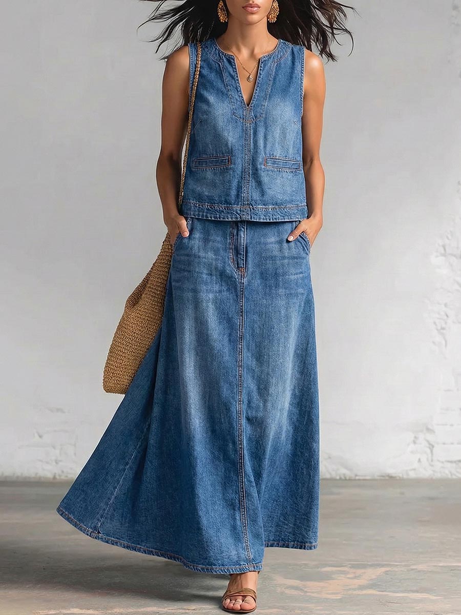 Pockets Solid Color Loose Skirts Bottoms