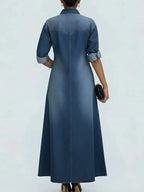 Women's Lapel Long-sleeved Button Casual Loose Denim Shirt Dress