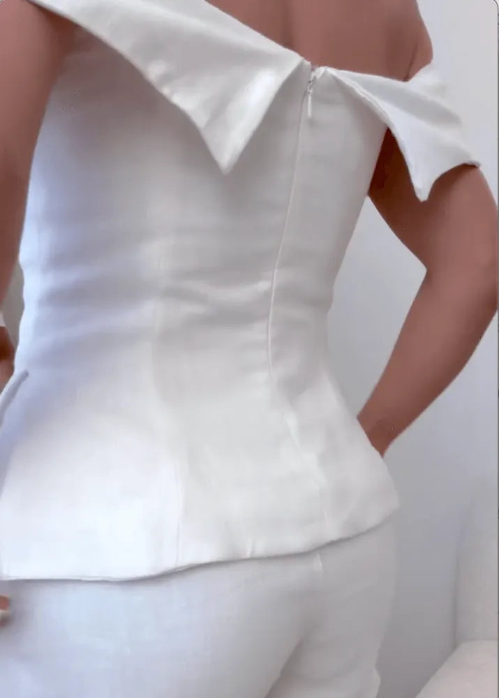 White Cotton and Linen Two-piece Suit