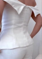 White Cotton and Linen Two-piece Suit