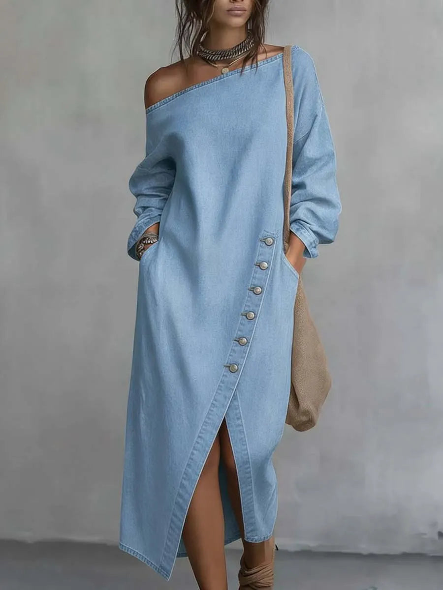 Women's Casual Off-shoulder Long-sleeve Denim Dress