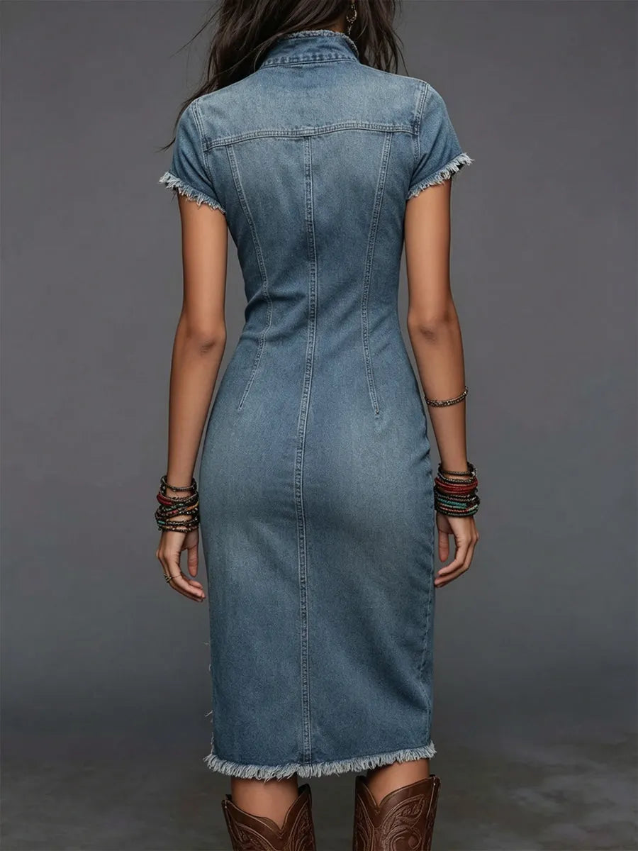 Casual Retro Half-zip Denim Dress