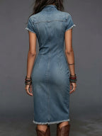 Casual Retro Half-zip Denim Dress