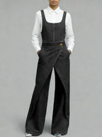 Women's Square-neck Sleeveless Loose-fitting Denim Wide-leg Jumpsuit