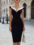Off-Shoulder Contrast Neck Pencil Dress