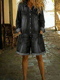 Women's Casual Cotton Denim Jumpsuit Shorts
