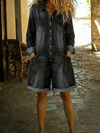 Women's Casual Cotton Denim Jumpsuit Shorts