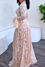 Women's Elegant Flare Sleeve Lace Maxi Dress