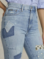 Women's Vintage Pattern Art Print Casual Cotton Denim Jeans