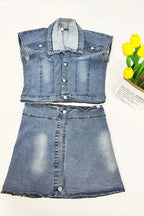 Ladies' Fashionable Casual Denim Short Top And Mini Skirt