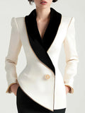Elegant Asymmetrical White Blazer with Black Contrast Lapels