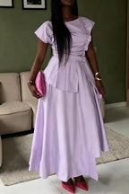 Women Round Neck Patchwork Solid Color Irregular Elegant Temperament Dress
