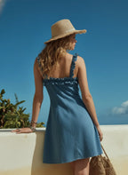 Resort-style Denim Sleeveless Button Mini Dress