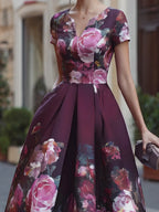 Floral A-Line Midi Dress With Fitted Bodice