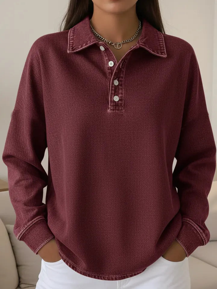 Casual Loose-fitting Polo Button-up Denim Sweatshirt